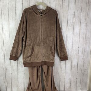 Woman Within Velour Track Suit Lounge Womens 1X Brown Jacket & Pants - N…